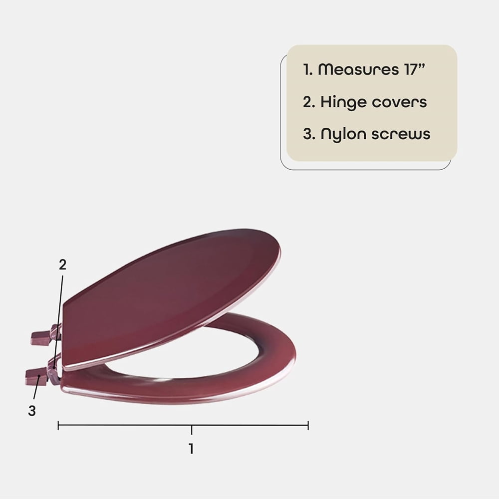 Standard Wood Soft Adjustable Hinges Toilet Seat with Close Lid, Burgundy