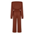 thumbnail image 5 of Oplxuo Women's Oversized Long Sleeve Jumpsuit Chic Off The Shoulder Drawstring Waist Casual One Piece Romper with Pockets, 5 of 7
