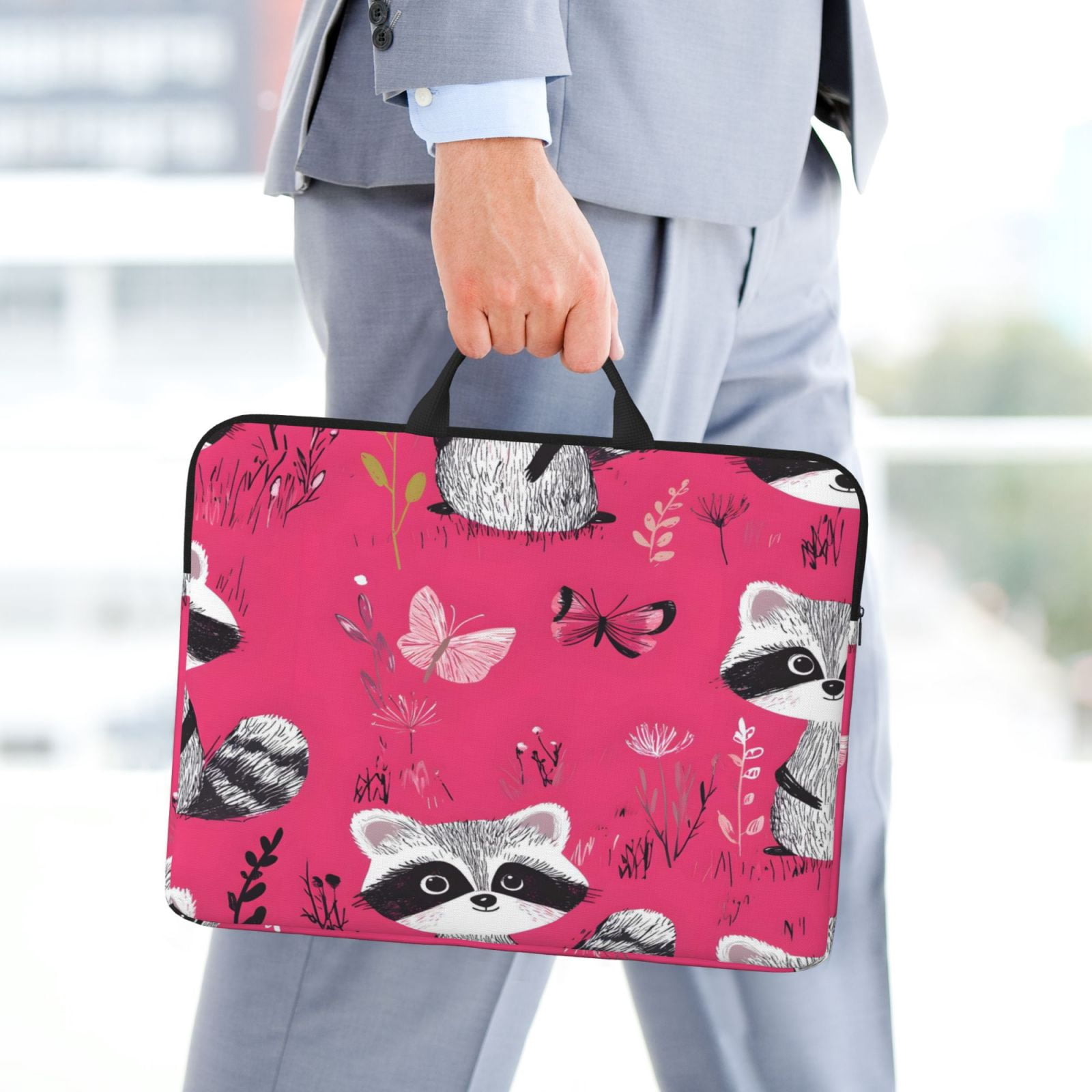 Laptop Sleeve Bag For Women Men 14inch Waterproof Durable Protective Computer Carrying Cover Handle Laptop Case Bag Chic Raccoon