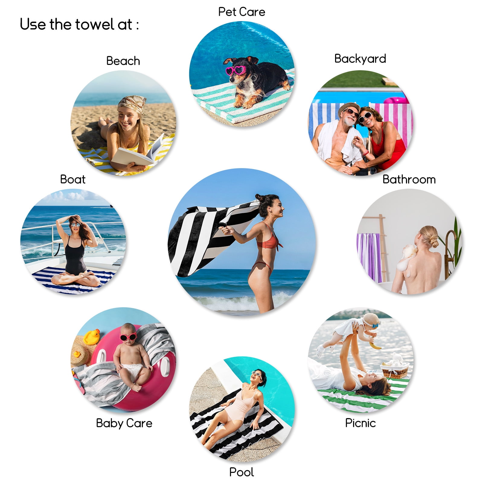 Ouxiaobai Cotton Oversized Beach Towel - 35 x 70 Inch Large Size Pool Towel, Striped Cabana Swim Towel