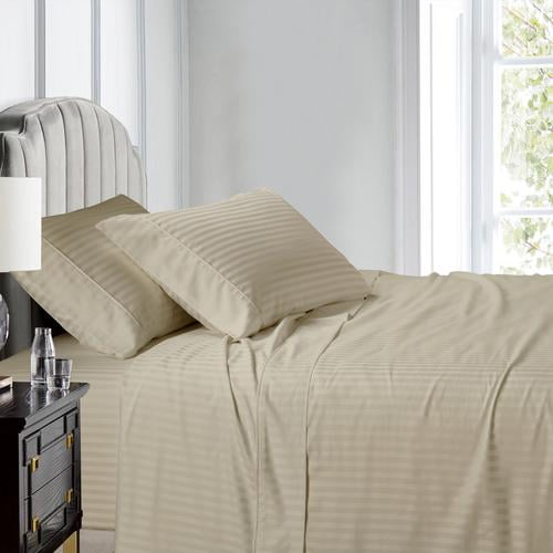 Luxury 100 Cotton 600 Thread Count Sheets Damask Striped Bed Sheets