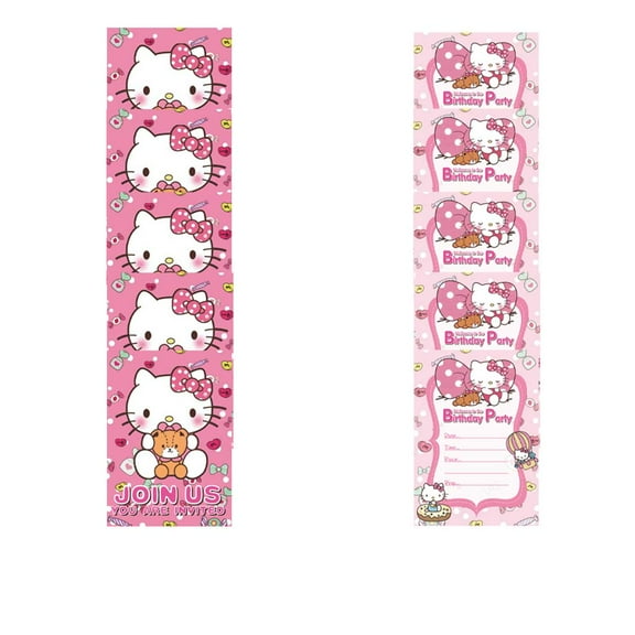Hello Kitty Invitations Cards Stock Bulk Birthday Invite Fill-in Party Supplies Decorations for Boys Girls