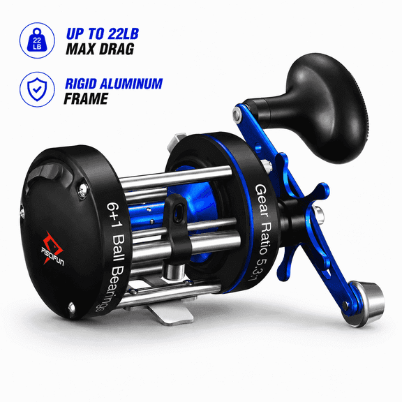 Piscifun Chaos XS 50 Round Baitcasting Reel, Left Hand, Aluminum Frame, Conventional Reel for Catfish & Saltwater Fishing, 20LB Drag