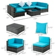 thumbnail image 4 of Outsunny 7 Pieces Patio Furniture Set with Cushions, PE Rattan Outdoor Conversation Set, Sectional Furniture Sofa Set with Glass Top Coffee Table and Pillows, for Garden, Lawn, Deck, Sky Blue, 4 of 9