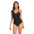 thumbnail image 4 of SWSMCLT Women's Mesh One Piece Swimsuit Backless Full Coverage Swimming Suit Mesh Padded V Neck Spaghetti Strap Modest Bathing Suit Black 12, 4 of 4