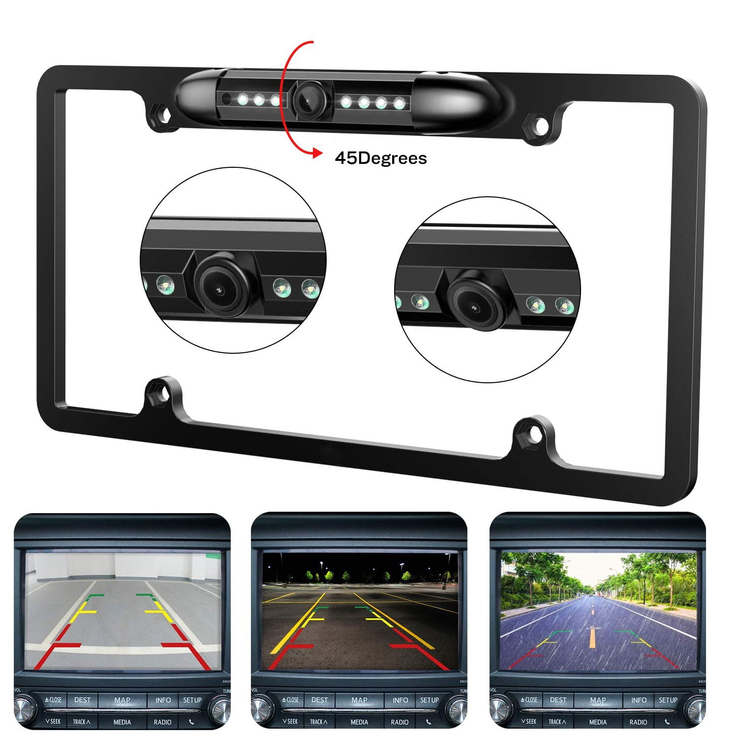 4.3inch LCD Screen Car Rearview Night vision Backup License Plate Fame Camera 