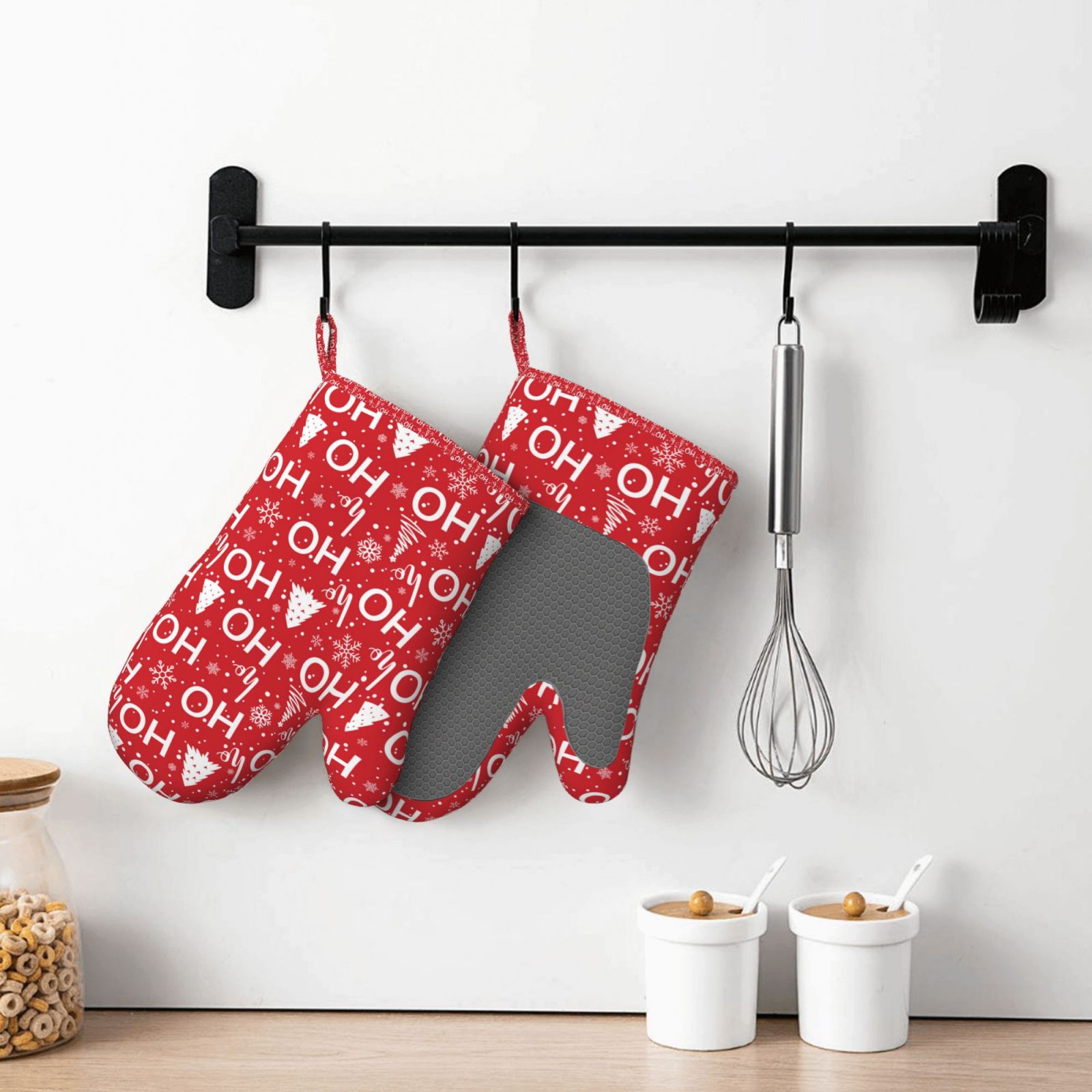 Hirioo Christmas Hohoho for Silicone Oven Mitts for BBQ, Baking, Cooking, Set of 2, Heat Resistant 260℃, Non-Slip Kitchen Essentials