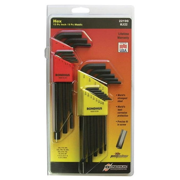 Bondhus BHS-22199 ProGear Hex End - L-Wrenches - Metric - Long - 22 Piece