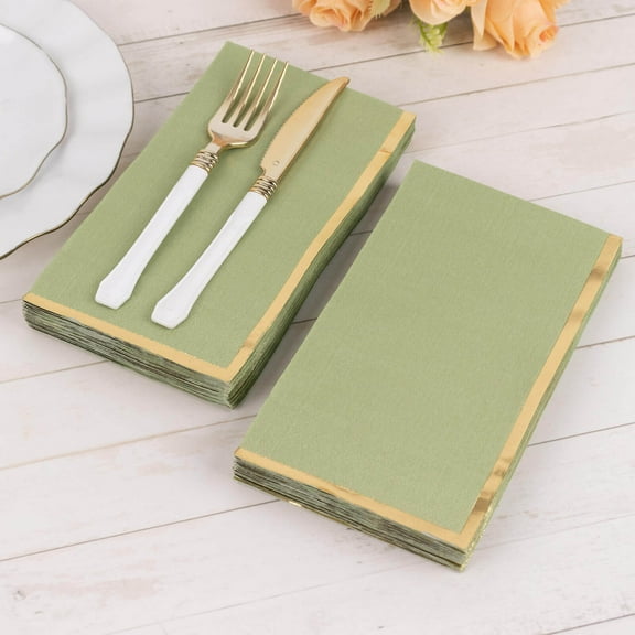Efavormart 50 Pack Sage Green Soft 2 Ply Dinner Paper Napkins with Gold Foil Edge, Disposable Party Napkins