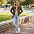 thumbnail image 5 of Womens Polka Dot Knit Cardigan Round Neck Single Button Long Sleeve Cropped Sweater Coat Lightweight Knitted Open Front Cardigan Casual Outerwear Brown L, 5 of 6