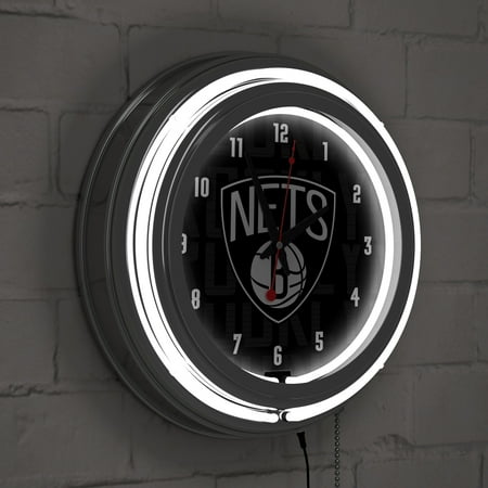 Brooklyn Nets NBA City Chrome Neon Clock - Black, White