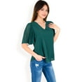 thumbnail image 3 of Women's V-Neck Blouse with Pleated Chiffon Flutter Sleeves- Olive Green,Large, 3 of 7