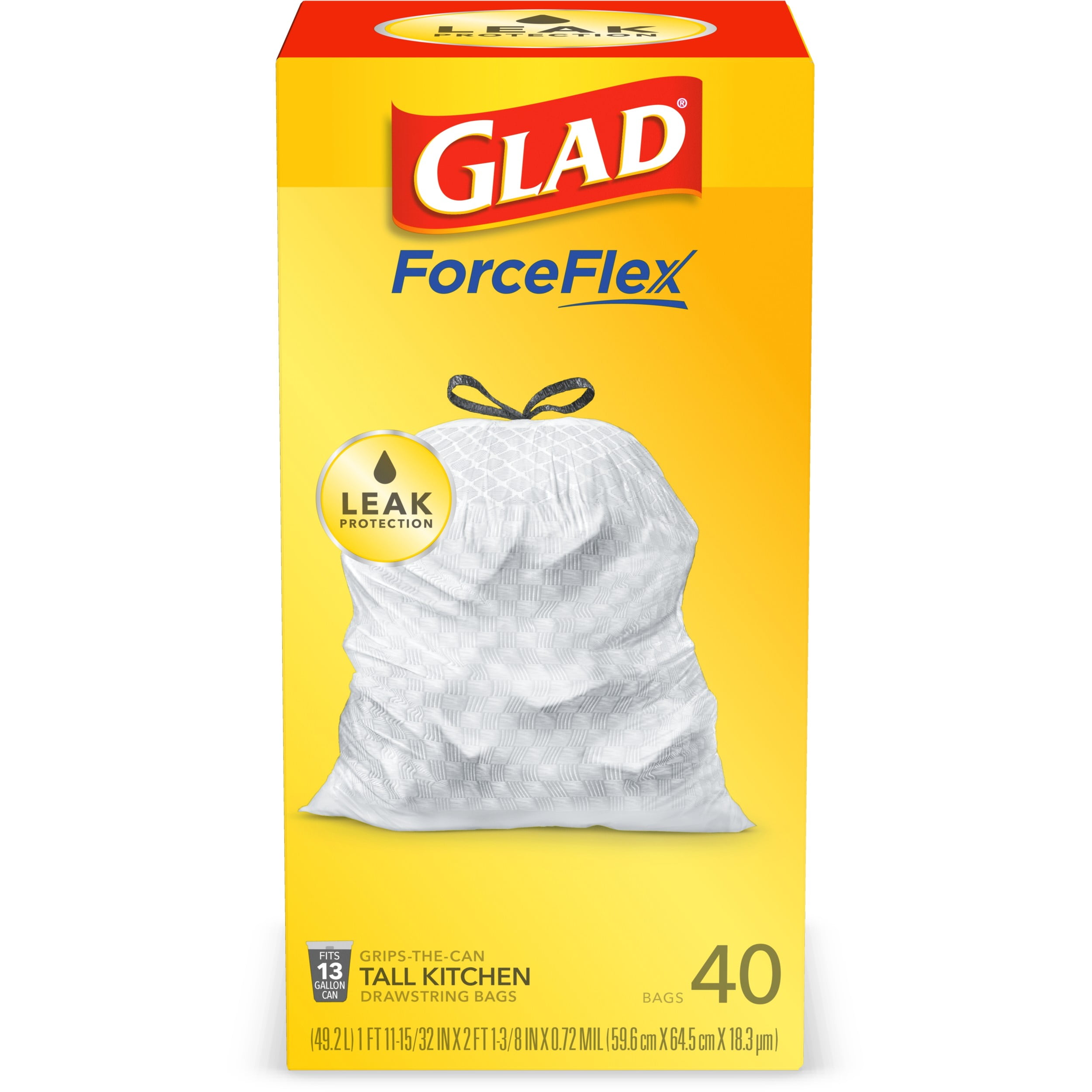 Glad ForceFlex Tall Kitchen Trash Bags, 13 Gallon, 40 Bags (Unscented