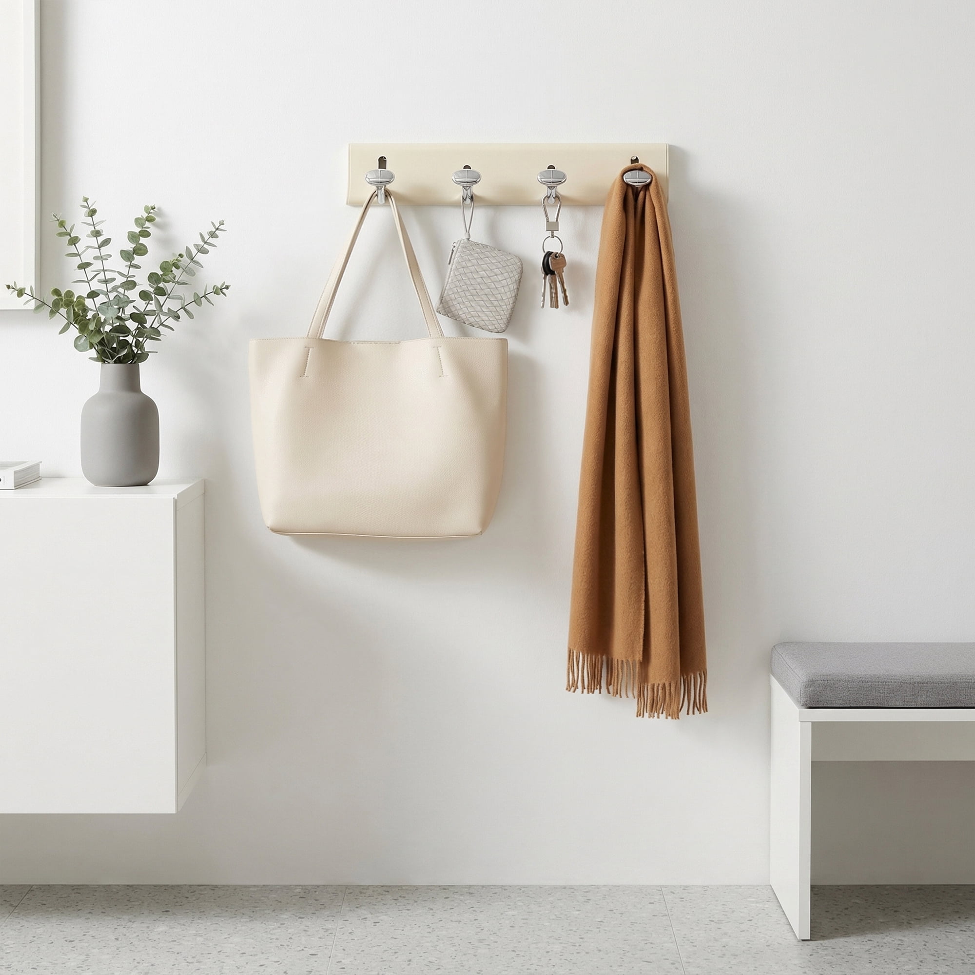 Unique Bargains Coat Rack Wall Mount Aluminum Hook for Entryway Milk White 11.2"x2.2"