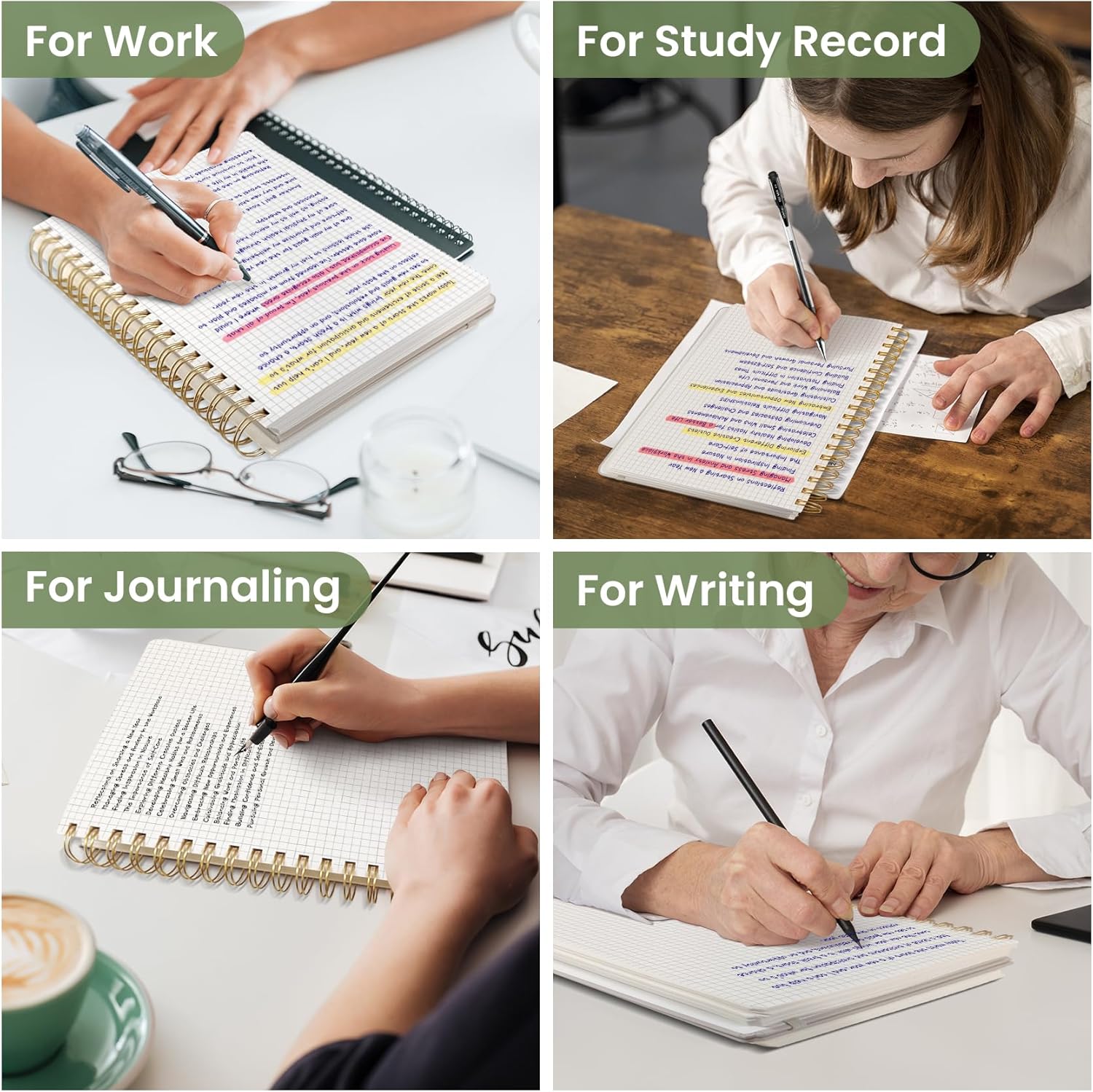 Ahot Paper Notebook Journal for Work, 300 Pages, Thick B5 (7.1"x10") Grid Journals for Women & Writing, Hardcover Notebook for Note Taking, Perfect for Work School Note Taking Business, Green