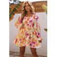 thumbnail image 4 of ABPHQTO Vestido floral escalonado de manga hinchada con cuello cuadrado amarillo para mujer, 4 of 5