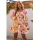 thumbnail image 4 of ABPHQTO Vestido floral escalonado de manga hinchada con cuello cuadrado amarillo para mujer, 4 of 5