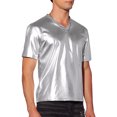 thumbnail image 4 of INSPIRE CHIC Men's Metallic Shiny Nightclub Short Sleeve Party Disco T-Shirt XL Bright Silver, 4 of 6