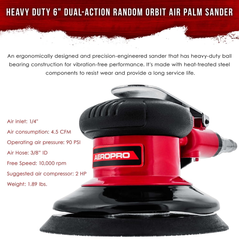ATD 2088 Random Orbital Palm Air Sander – 6-Inch Vinyl Stick-Type Face Pad