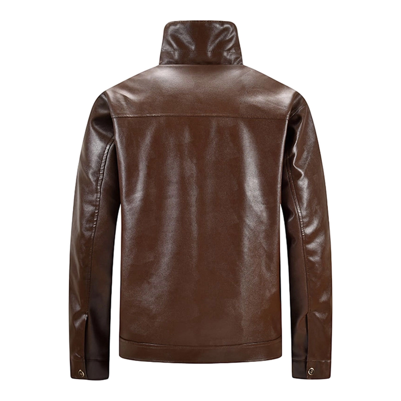 KeShDi Mens Leather Jacket Men's Solid Color Thick Warm Long Sleeved Stand Up Collar Zipper Cardigan Jacket Coffee 3X