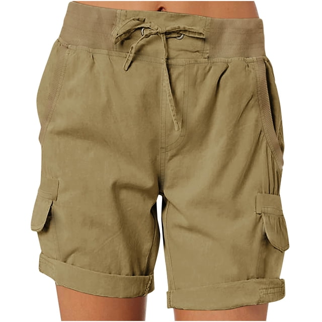 Pantalones Cortos Para Mujer Cargo Shorts Moda Casual Color Sólido Cintura Alta A-Line Pantalones Casuales de Pierna Ancha Sueltos Odeerbi ODB158228