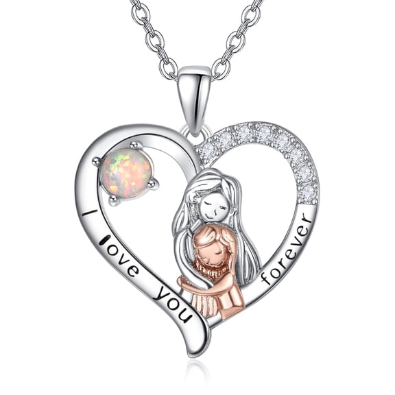 TANGPOET Valentines Day Gifts for Women Heart Mother Necklace Sterling Silver Opal I Love You Forever Pendant Mom Jewelry Anniversary Birthday Gift for Wife Her Mom