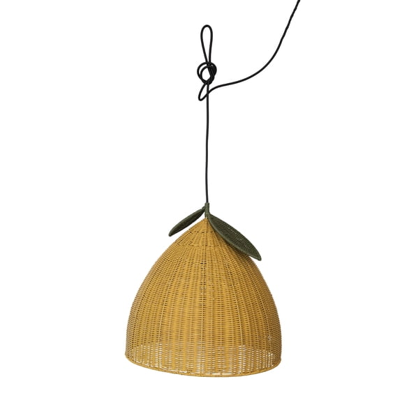 Creative Co-Op Hand-Woven Rattan Lemon Shaped Pendant Lamp, Yellow and Green(Hardwire Only)