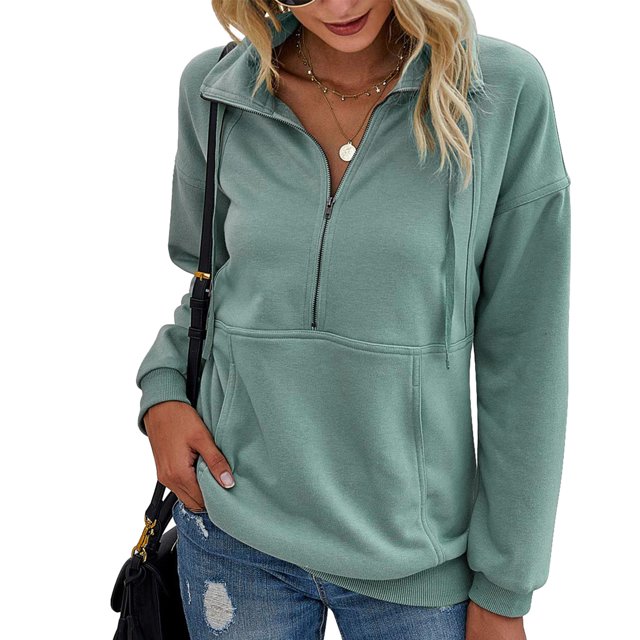 Sudadera con capucha de manga larga con bolsillo y cremallera para mujer