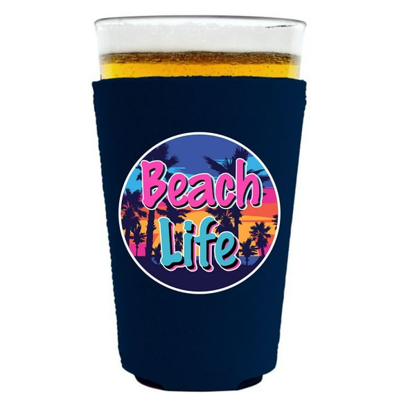 Beach Life Pint Glass Coolie (Navy)