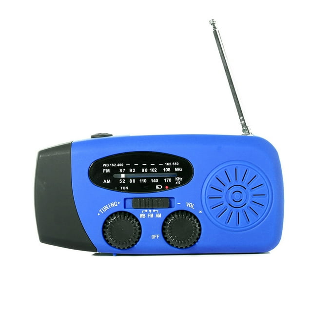 Solar Emergency Hand Crank Weather Radio, Portable Self Powered AM/FM Radios LED Flashlight USB Charger for Camping,blue1.23cp