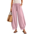 thumbnail image 2 of ShomPort Women's Cropped Pants Casual Lace-Hem Comfy Lightweight Drawstring Wide Leg Pants with Pockets, 2 of 7