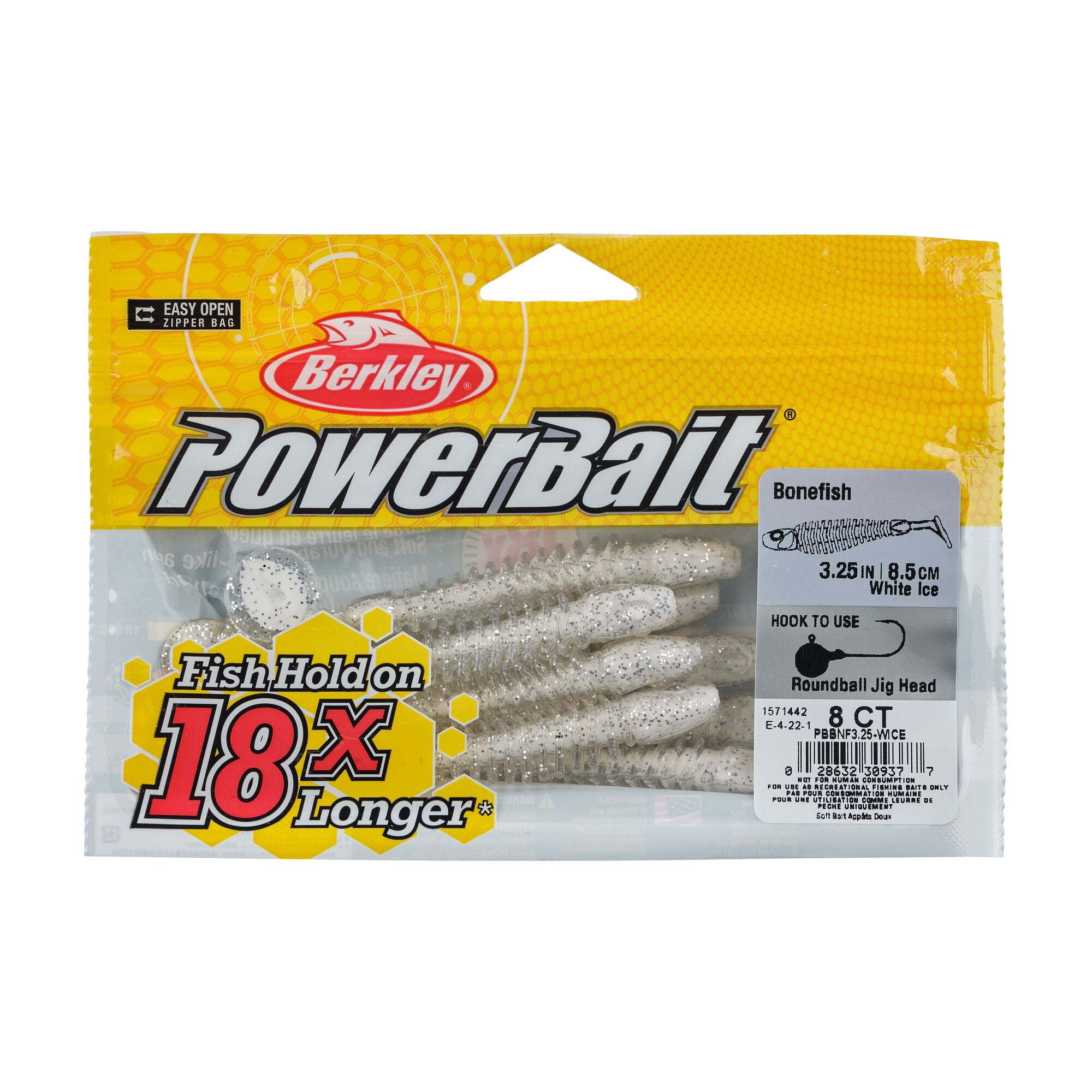 Berkley PowerBait® Bonefish, 3.25 in, Swimbaits, White Ice (8 Count)