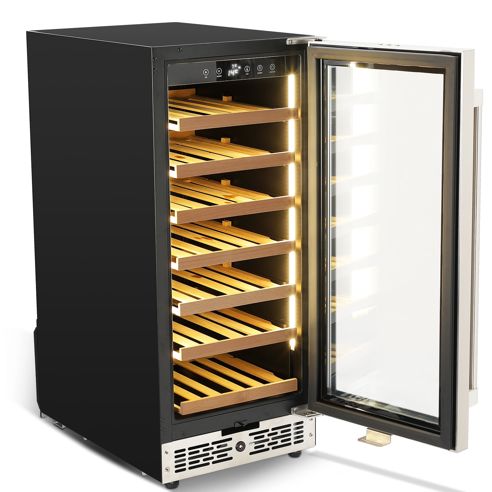 PartyKindom Wine Cooler Refrigerator with Glass Door and Digital Temperature Control in Black