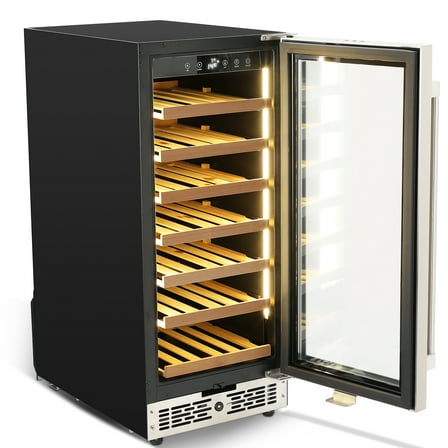 LEDMOMO Freestanding Wine and Beer Refrigerator Black Glass Door with Compressor Cooling