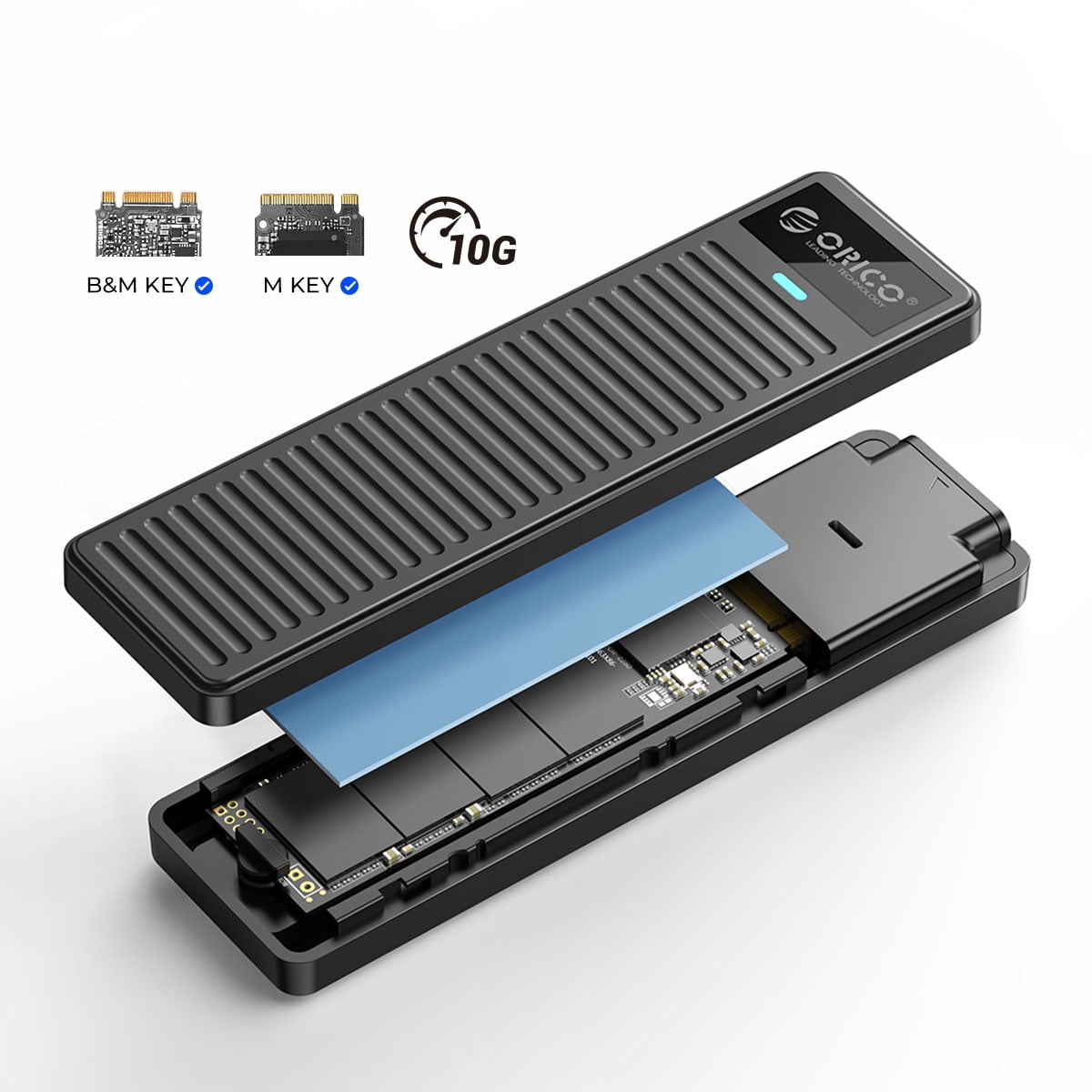 ORICO 4Tb m.2 SATA/NVMe SSD Enclosure 5Gbps/10Gbps USB3.2 Gen2 m.2 SSD Enclosure Hard Drive external Case for NVMe SATA Tool-free Support UASP