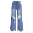 thumbnail image 5 of MIXUE Jeans For Women Solid Color Wide Leg Pants Fringe Washed Ripped High Waisted Straight Leg Casual Pants Trousers Activewear,Blue,M, 5 of 7