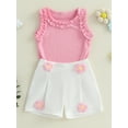 thumbnail image 5 of Toddler Baby Girl Summer Outfits 6 9 12 18 24 Months 2T 3T Sleeveless Ruffle Tank Tops + Crochet Flower Shorts Set Clothes, 5 of 9
