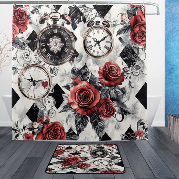 BZSMCE Shower Curtain and Bath Accessory Set,Timeless Blossoms Pattern