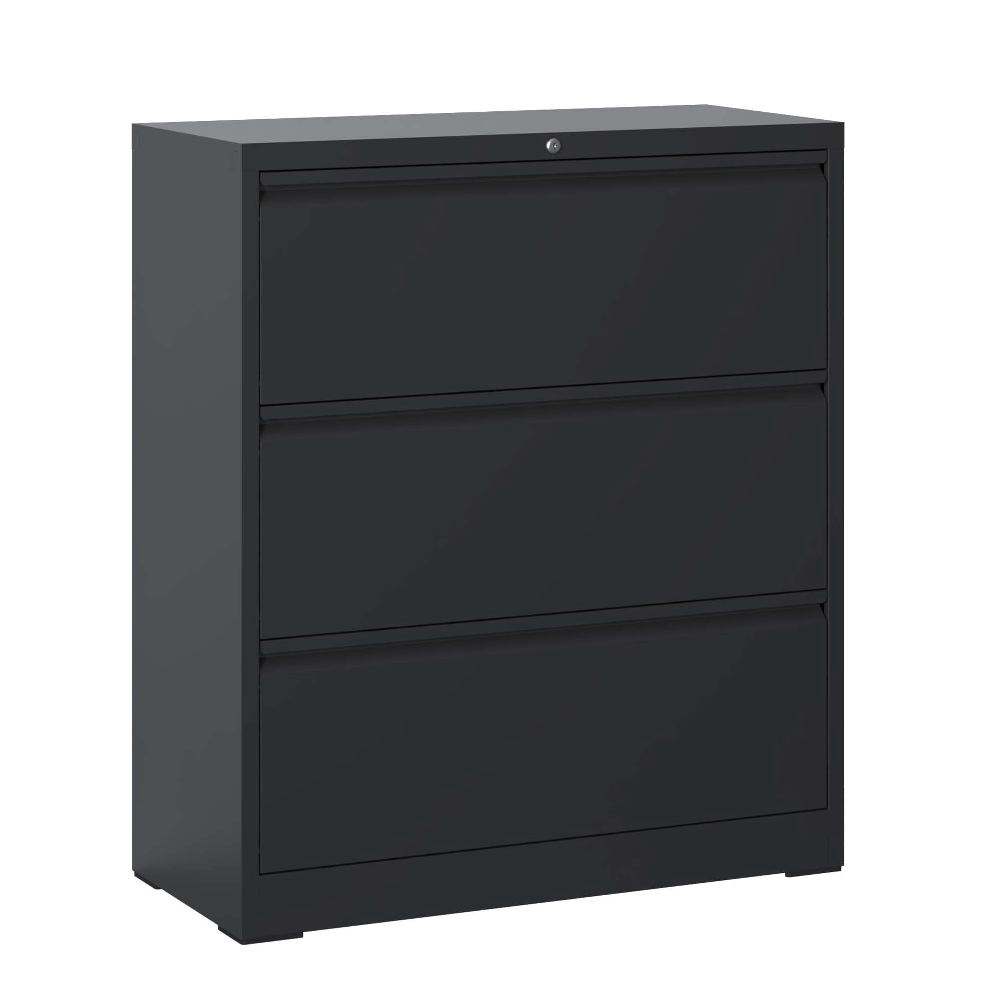 3 Drawer Lateral File Cabinet, 35.4 Inch Wide Metal Filing Cabinet, Locking Heavy Duty File Cabinet for Home Office, Anti-Tip Safety Interlock, Vertical Storage for Letter/Legal/A4 Files, Black