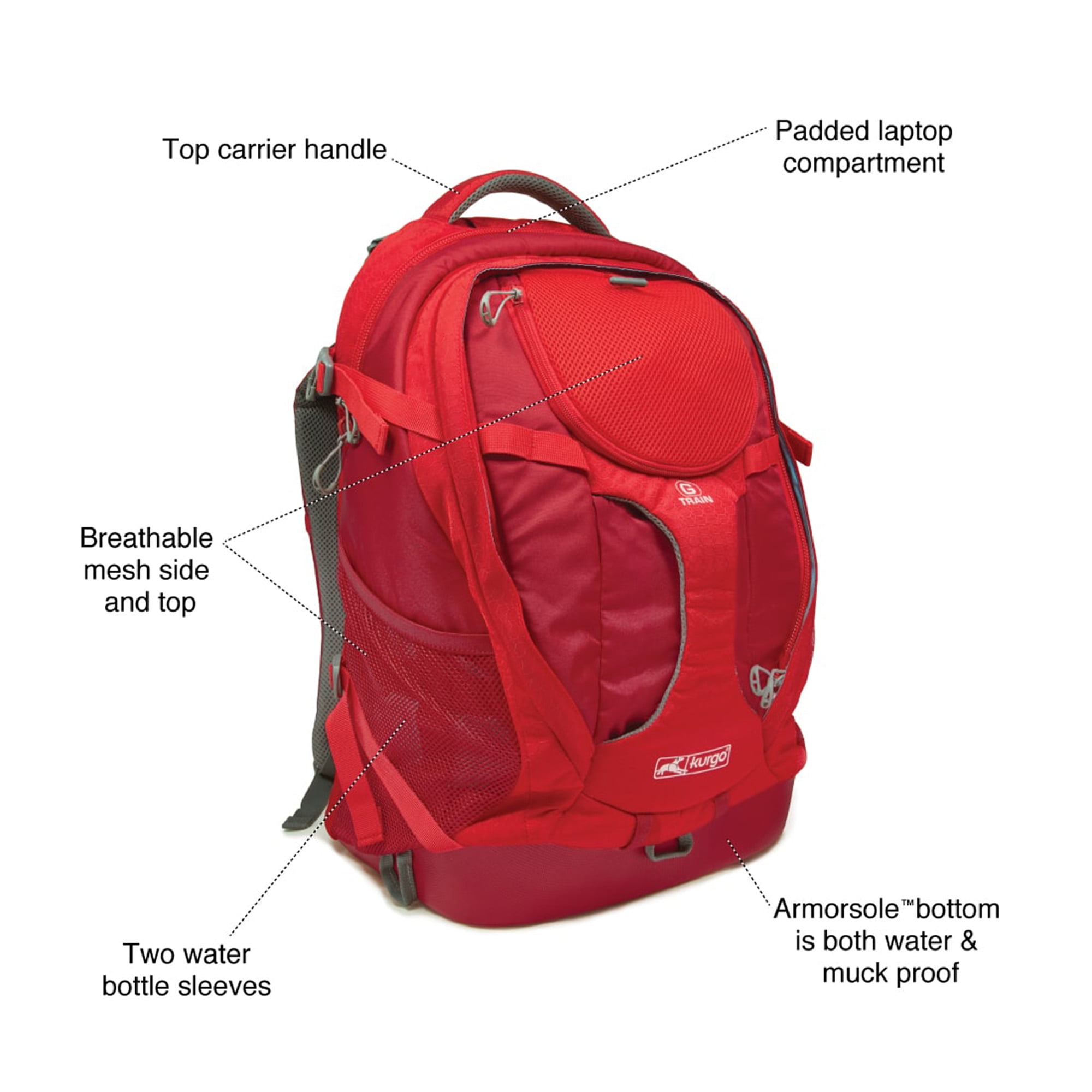 Kurgo G-Train Dog Carrier Backpack for Small Pets Cat & Dog Backpack for Hiking, Camping or Travel Chest Straps & Hip Belt Reflective Two Water Bottle Sleeves Chili Red