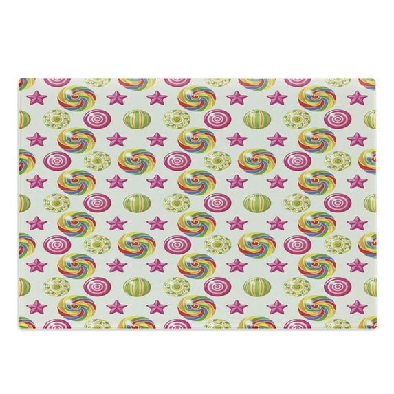 Dessert Cutting Board, Yummy Candy Rainbow Swirl Lollipop with Stars Vibrant Design, Decorative Tempered Glass Cutting and Serving Board, Large Size, Multicolor, by Ambesonne