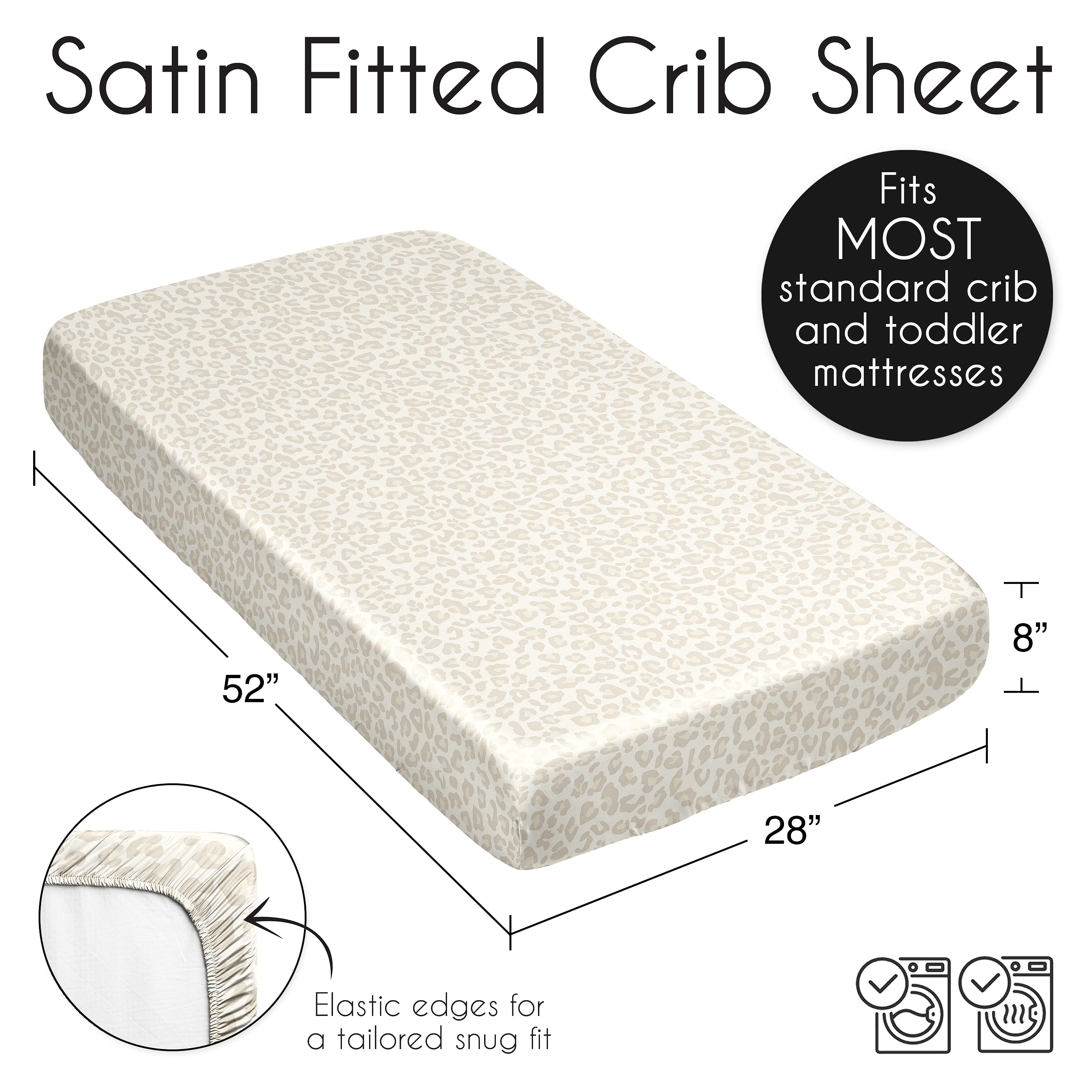 Sweet Jojo Designs Cheetah Ivory Beige Taupe Gold Tan Off White Satin Fitted Crib Sheet