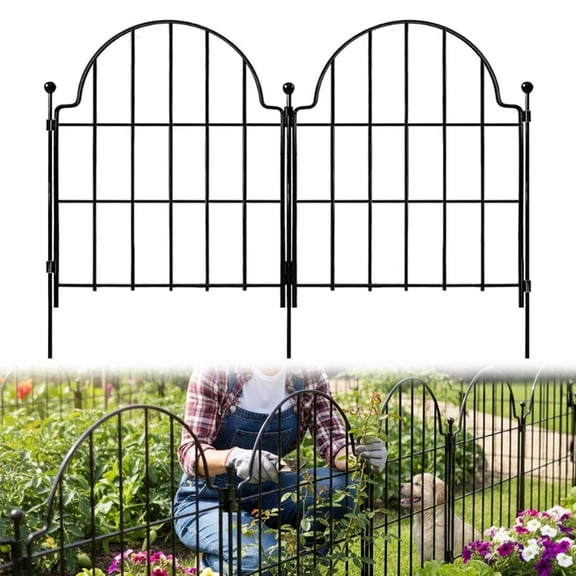 Metal Garden Fence, 22 in(H) x 10.96 ft(L) Arched Rustproof Metal No Dig Fence Garden Fence Border, Ground Stake Animal Barrier Fence for Rabbit Dog, Outdoor Decor for Yard & Patio