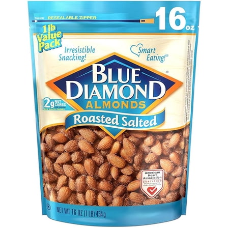 Blue Diamond Almonds, Roasted Salted, 16 Ounce ( Pack of 2 )