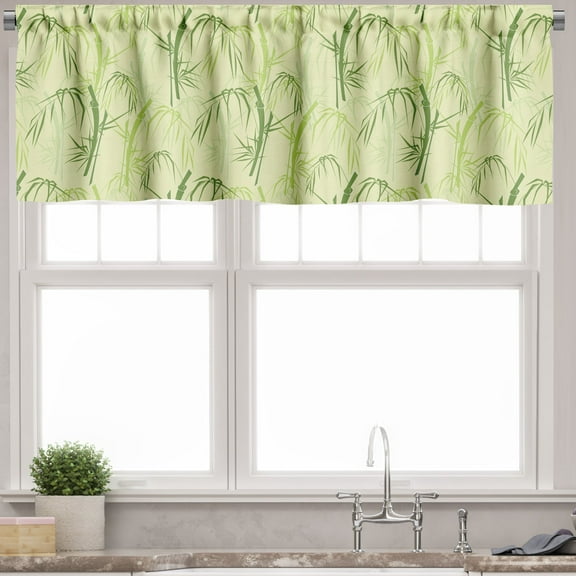 Ambesonne Tropical Valance Pack of 2, Exotic Minimal Tree Leaves, 54"X12", Pastel Green