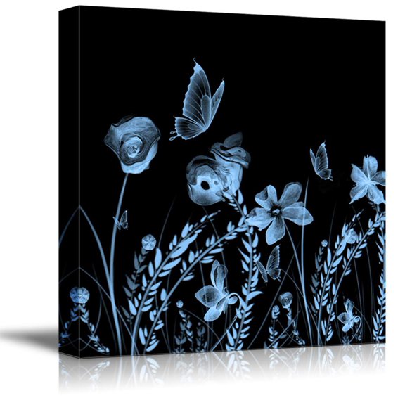 Wall26-Canvas Wall Art-Black Background Flower Theme for Living Room-Giclee Painting Wall Bedroom Living House Decoration Home Art - 24x24 inches