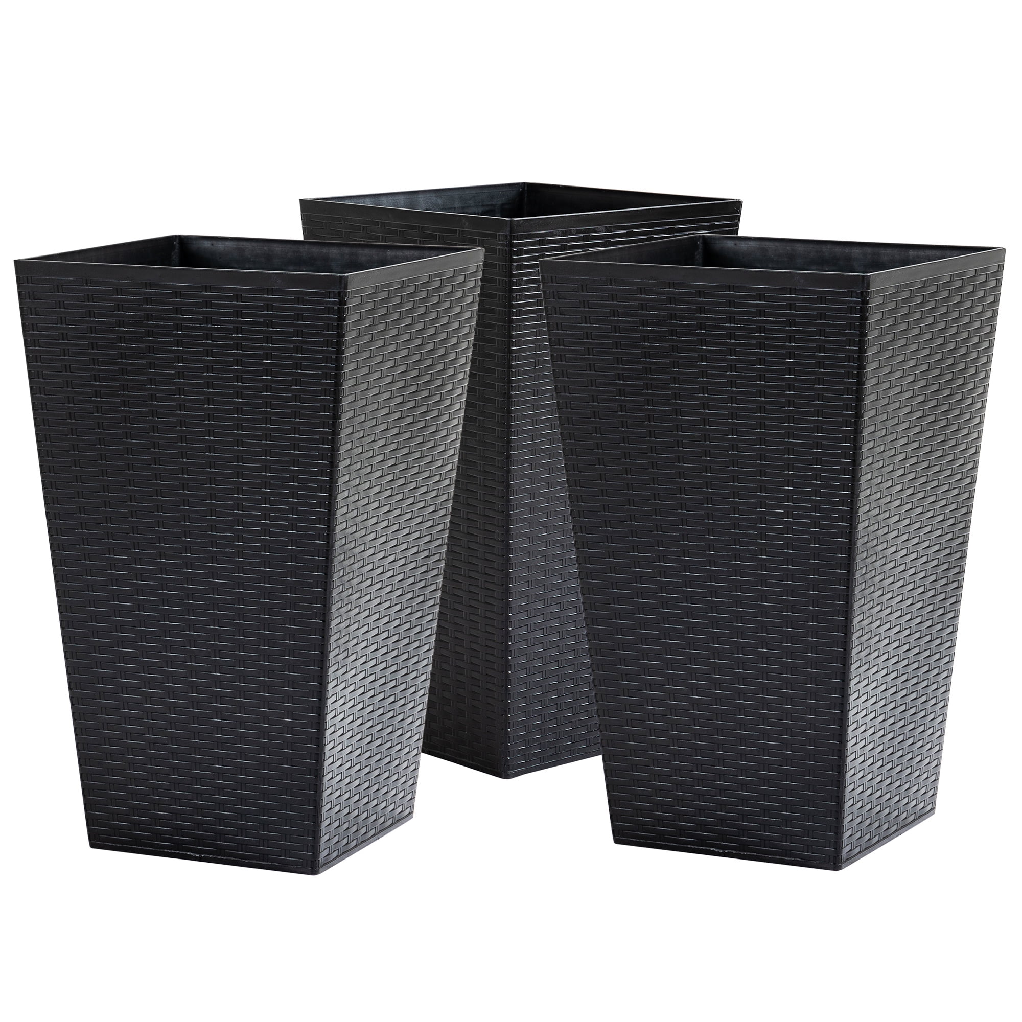 Outsunny Set of 3 Tall Planters with Drainage Hole, Outdoor Flower Plant Pots, Indoor Planters for Porch, Front Door, Entryway, Patio and Deck, Black