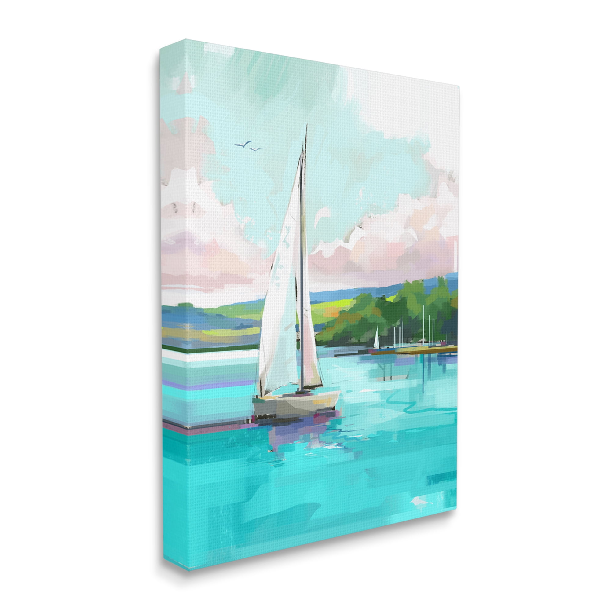 Stupell Industries Sailboat in Coastal Marina Transportation Painting Gallery Wrapped Canvas Art Print Wall Art, 16 x 20