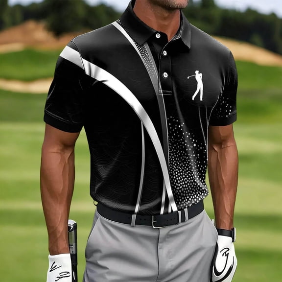 Zysthvn Polo Shirts for Men Exercise Golf Summer Casual Mens T Shirts Short Sleeve Turn Down Collar Printed Shirts