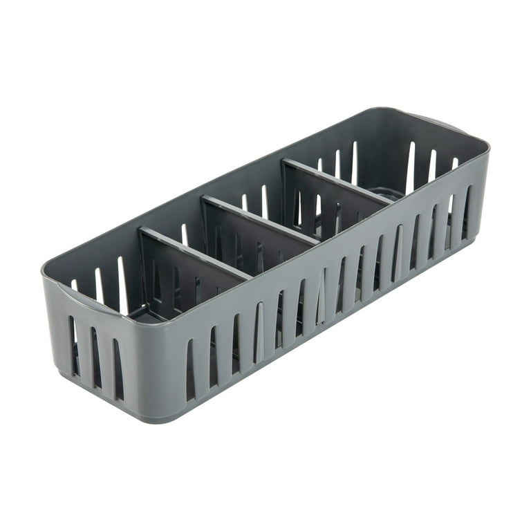 Simplify 2 Pack Stackable Plastic Organizer Bin Storage Basket with  Adjustable Dividers in Grey 